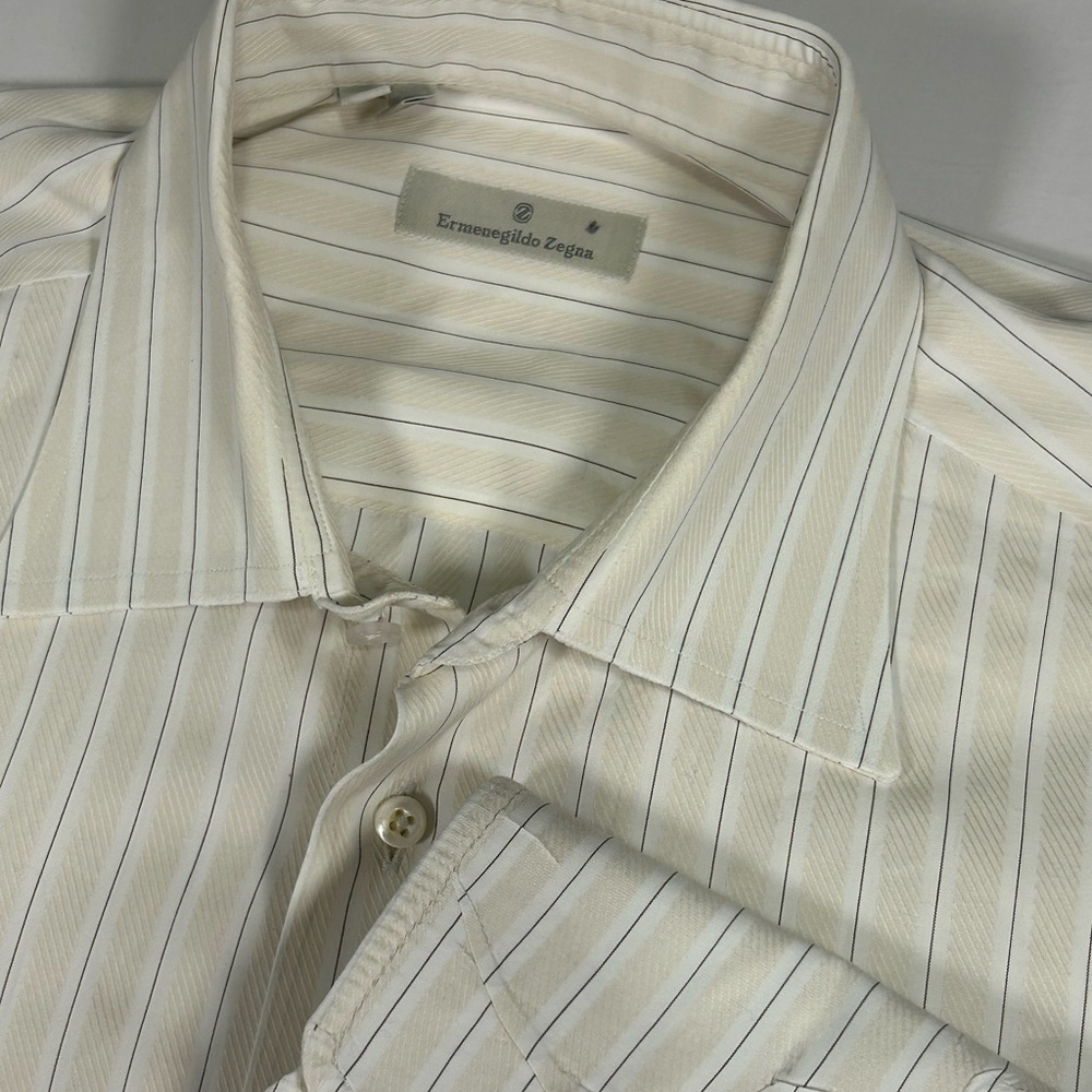 Ermenegildo Zegna Shirt Men's 39 15.5 R White Stripe Button Up Dress 100% Cotton